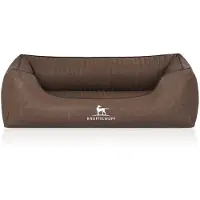 Knuffelwuff Orthopädisches Hundebett Chesapeake aus Laser gestepptem marmoriertem Kunstleder M-L 85 x 63cm Braun