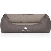 Knuffelwuff Orthopädisches Hundebett Outlander aus laser-gestepptem Kunstleder M-L 85 x 63cm Dunkelgrau/Grau