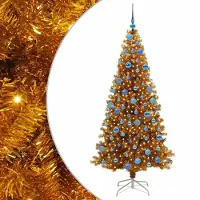 vidaXL Weihnachtsbaum mit 300 LEDs mit Ständer Gold 180 cm PET 3396632