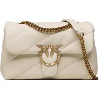 Pinko Leder Umhängetasche Schultertasche Love Puff Classic CL Sheep Nappa White - Antique Gold creme