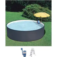 Waterman Aufstellpool Stahlwandpool-Set Planet Pool rund Ø 350x90 cm inkl. Kartuschenfilteranlage & Leiter anthrazit mit Overlap-Folie sand