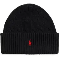 Ralph Lauren Unisex. 323980663003 Baumwollmütze mit schwarzem Zopfstrickmuster (S/M), Lässig, Baumwolle