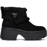 GUESS Damen Stiefeletten Schwarz aus Wildleder mit Pelzbesatz und 6,5 cm Plateau