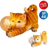Näve LED Solar-/Outdoorleuchte "KATZE" L: 25cm, Lampe für den Außenbereich im Romantik-Style, aus Kunststoff in braun, 25 x 11 x 15 cm, mit LED Platine – mit Druckschalter – Dämmerungssensor