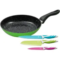 King Bratpfanne Aluminium Set, 1 Pfanne, 3 Messer, 4 Stk. tlg. Ø 28 cm, formstabiler Thermoboden, Induktion, Keramikbeschichtung