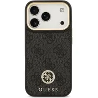 GUESS case passend für IPHONE 17 Pro kompatibel mit MagSafe GUHMP17LP4G4DCSK (PU W/ Strass Logo & Big Strap Metal Buttons) black