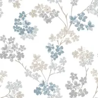 Superfresco Vliestapete "Bailey - Blumen" geblümt glatt Blau/Grau - 10m x 52cm