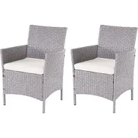 Mendler 2er-Set Poly-Rattan Gartensessel Halden, Korbsessel grau, Kissen creme