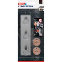 TESA Powerbutton Hakenleiste Classic, Edelstahl, 2 oder 3 Haken, hält bis max. 12 kg, 3 Haken