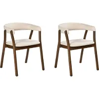 Beliani Esszimmerstuhl 2er Set Cremeweiß Stoffbezug Gepolstert mit Armlehnen Dunkle Holzbeine Klassischer Stuhl mit Polstersitz für Wohnzimmer Esstisch
