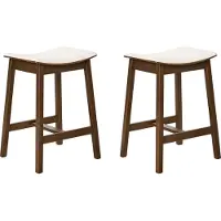 Beliani Barhocker 2er Set Dunkelbraun u. Cremeweiß Gummibaumholz Gepolstert mit Lehne Fußstützen ohne Armlehnen Wohnzimmer Küche Bar Wohnküche