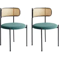 Beliani Esszimmerstuhl 2er Set Grün Leinen-Stoffbezug u. Wiener-Geflecht mit Schwarzem Metallgestell Offene Rückenlehne Retro-Design Stuhl-Set