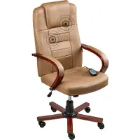 Beliani Bürostuhl Hellbraun Echtleder Gesteppt mit Massagefunktion Heizfunktion Wippmechanik Höhenverstellbar Büro Arbeitszimmer Modernes Design