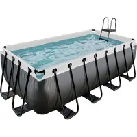 Exit Black Leather Rahmenpool 400x200x122cm, Aufstellpool, mit Sandfilteranlage, Rechteckig, Schwarz