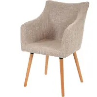 Mendler Esszimmerstuhl Vaasa T382, Stuhl Küchenstuhl, Retro 50er Jahre Design Textil, creme/grau