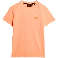 Superdry Rundhalsshirt "ESSENTIAL LOGO EMB NEON TEE" aus Baumwolle und Single Jersey, normale Passform, ohne Kragen