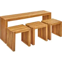 Beliani Gartenmöbel Set Hellbraun Akazienholz 3-Sitzer 4-Teilig Rustikal Modern 1 Tisch mit 3 Hockern Outdoor Terrasse Garten Ausstattung Holzmöbel