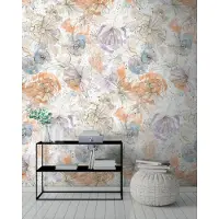 A.S. Création Fototapete "Aquarell Dreams Blumen-Tapete Mustertapete Aquarellfarben Blumen" matt glatt Vliestapete Landhaus für Schlafzimmer Küche Wohnzimmer Blumen Design
