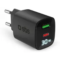 SBS Wandladegerät mit LCD-Bildschirm, 1 USB-C-PD-30W-Ausgang, 1 USB-A-18W-Ausgang