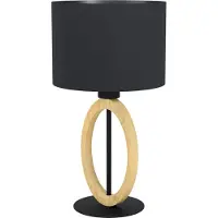 Eglo Tischlampe Basildon 1, Tischleuchte mit Schirm, Nachttischlampe aus Holz, Textil, Metall, Wohnzimmerlampe in Natur, Schwarz, mit Schalter, E27