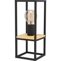 Eglo Tischlampe Libertad, Tischleuchte, Nachttischlampe aus Metall in Schwarz und Holz in Natur, Wohnzimmerlampe, Lampe mit Schalter, E27 Fassung