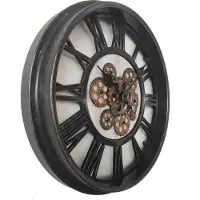 Bhp B992527 OPHELIA Wanduhr, Kunststoff schwarz, Glasplatte, Uhr, weitere Funktionen: bewegliche Zahnräder, römisches Ziffernblatt, ø: 508mm, H: 508mm, exkl.