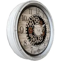 Bhp B992526 INA Wanduhr, Kunststoff weiß, Glasplatte, Uhr, weitere Funktionen: bewegliche Zahnräder, arabisches Ziffernblatt, ø: 508mm, H: 508mm, exkl.