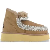 Mou für Damen. MU.FW681000A Lederstiefeletten Mini Eskimo Platform taupe, braun (38), 8 bis 10 cm, Keine, Lässig