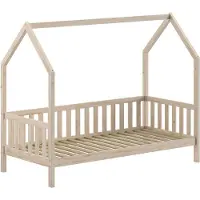Vipack - CABANE Hausbett 90x200 cm und seitlicher Umrandung, Kiefer massiv natur