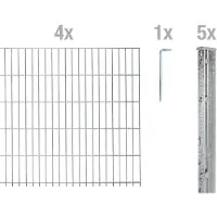 Alberts Doppelstabmattenzaun 8-6-8, Matten 2,50 m, Höhe 1,63 m, Länge 10 m, feuerverzinkt, Zaun als Komplettset, Pfosten mit Abdeckleiste 60x40 mm
