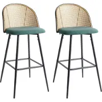 Beliani Barstuhl 2er Set Grün und Schwarz Metall mit Fußstütze Hohe Rückenlehne Wiener-Geflecht Retro Design Wohnzimmer Küche Bar Wohnküche Ausstattung