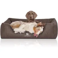 Knuffelwuff orthopädisches Hundebett Tampa aus lasergestepptem Kunstleder XXL 120 x 85 cm, braungrau