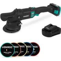 Vonroc PRO Doppelschleifer 20V – Ø 125mm | Inkl. 2,0Ah Akku, Schnellladegerät und 5 Polierpads