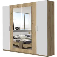 Die Möbelfundgrube Kleiderschrank mit Spiegel - Plankeneiche - weiß - 225 cm - NORA