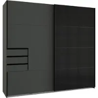 Wimex Schwebetürenschrank Saigon mit Schubladen 225x64x208cm Farbe wählbar,graphit / Glasschwarz