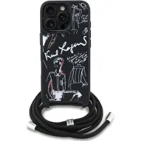 Karl Lagerfeld case passend für IPHONE 16 PRO KLHCP16LPGGRMPCK kompatibel mit MagSafe (CRSSBY Grained PolyurethanW/ Pattern & Logo) black