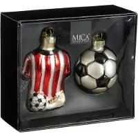 Mica Decorations 2er Set Christbaumschmuck Glas 8 cm Glitzer Fußball Trikot Ball Weihnachtsbaum Anhänger Weihnachten Weihnachtsbaumschmuck Rot