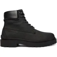 Tommy Hilfiger Schnürboots TOMMY JEANS "TJM LACE UP BOOT LEATHER", Herren, Gr. 41, schwarz, Leder, Lederimitat, Schuhe Schnürboots, Schnürstiefelette mit weich abgepolstertem Schaftrand