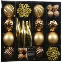 Décoris Weihnachtskugeln mit Baumschmuck aus Kunststoff bruchsicher Ø 8 cm gold-braun 46 Stück GFMae6ce7d65