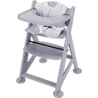 Sunny Fynn Hochstuhl aus Holz Grau | Hochstuhl Baby, Kinderhochstuhl Inklusive Abnehmbarem Essbrett, Kissenset und Sicherheitsgurt | ab ca. 9 Monaten | 55,5 x 55 x 80 cm