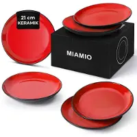 MIAMIO Teller Le Papillon, Speiseteller, Keramik, rund, Ø 21 cm, schwarz / rot, 6 Stück