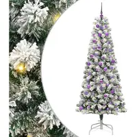 vidaXL Künstlicher klappbarer Weihnachtsbaum Grün und Weiß 210 cm