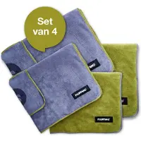 FLUFFINO Hundehandtuch Mikrofaser – 4er-Pack (2x 90 x 50 cm + 2x 120 x 70 cm) - Grau & Grün