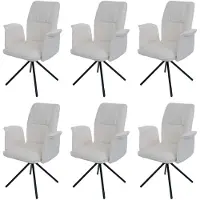 Mendler 6er-Set Esszimmerstuhl MCW-N99, drehbar Armlehne Auto-Return, Stoff/Textil Chenille (340g/m²) creme