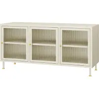 En.casa TV-Schrank 'Lindau' mit 3 Türen Stahl mit geriffeltem Glas 120 x 40 x 59 cm Cremeweiß