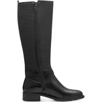 Tamaris Damen Stiefel Langschaft Zierschnalle Stretchschaft Leder 1-25618-43, Größe:41 EU, Farbe:Schwarz