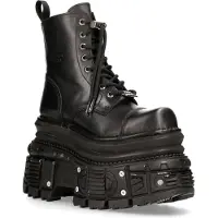 New rock Militärstiefel aus schwarzem Metallic-Leder – MILI083CCT-C4