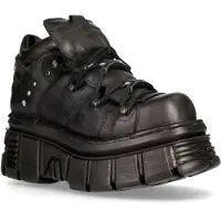 New rock 106N-S52 TOWER SHOES Biker-Punk-Gothic-Stiefel aus schwarzem Metallic-Leder