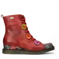 LAURA VITA Damen Stiefelette Leder Blütenapplikation Keilabsatz Ercnaulto 212, Größe:38 EU, Farbe:Rot