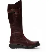 Fly london Damen MOL 2 Lederstiefel mit Keilabsatz, kniehoch, mit Reißverschluss, Weinrot